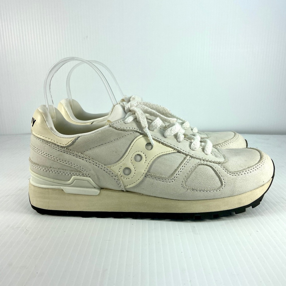 Saucony Shadow Distressed White Leather Lace Up Sneakers‎ Mens 7.5 Womens 9.5